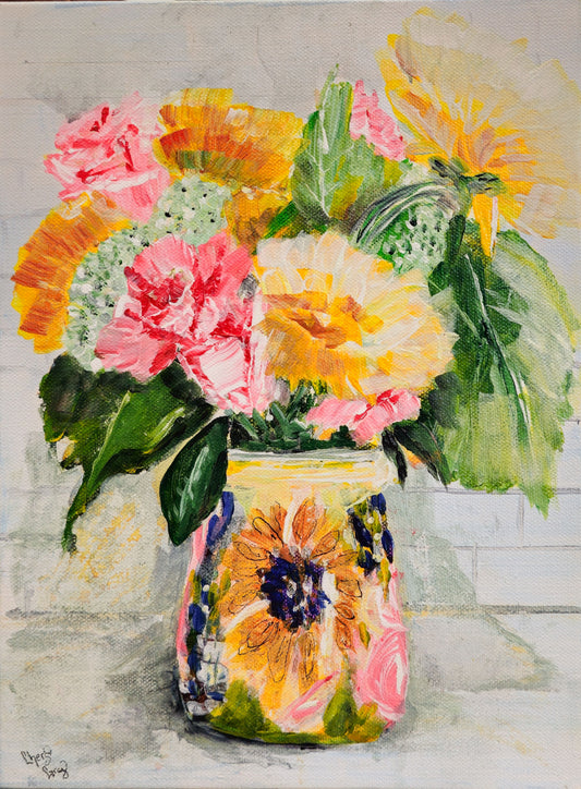 Flowers in Sunflower Vase - Four Seasons Gallery