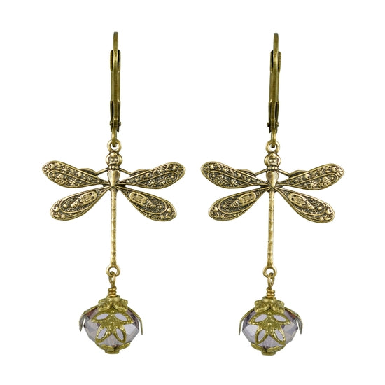 Fairyland: Dragonfly Daze Earrings Gold and Lavander