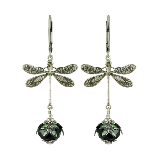 Dragonfly Daze Earrings Silver and Black