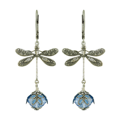 Dragonfly Daze Earrings, Silver and Blue