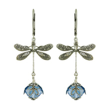 Load image into Gallery viewer, Dragonfly Daze Earrings, Silver and Blue