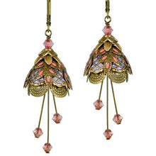 Load image into Gallery viewer, Flower Fairy: Italian Courtesan Earrings, Gold Lavander and Pink
