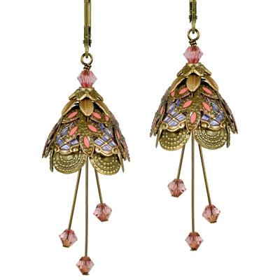 Flower Fairy: Italian Courtesan Earrings, Gold Lavander and Pink - Four Seasons Gallery